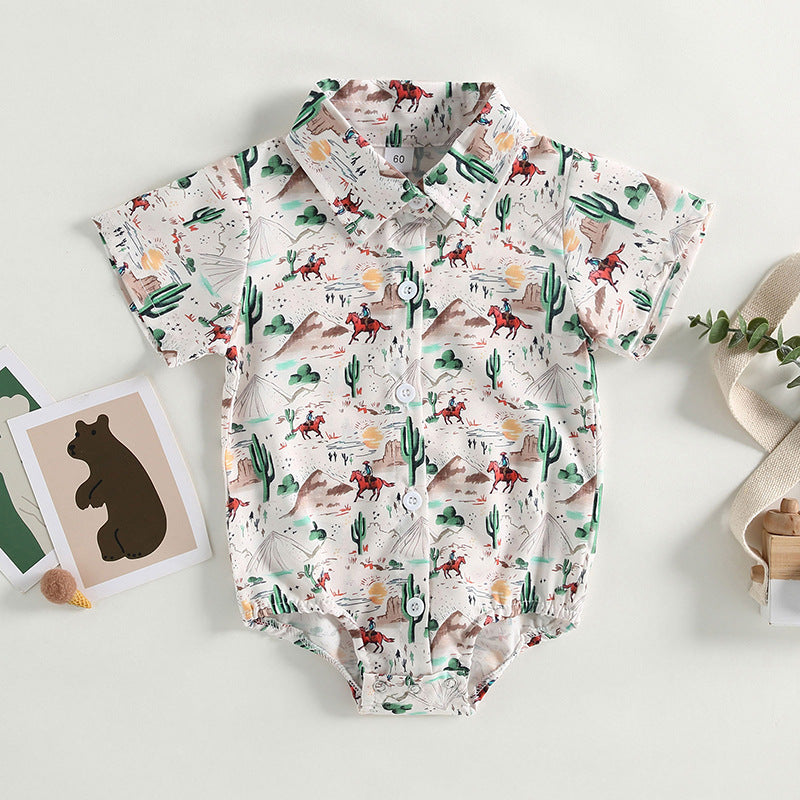 Wholesale Cotton Boys Shirt Aztec Western Style Denim Cactus Jumpsuit